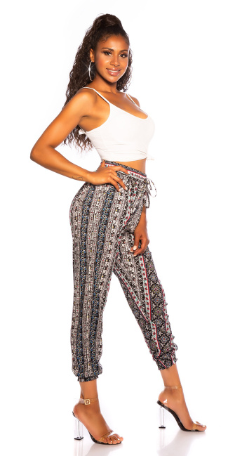 Trendy Highwaist Sommer-Pants with Print Pink